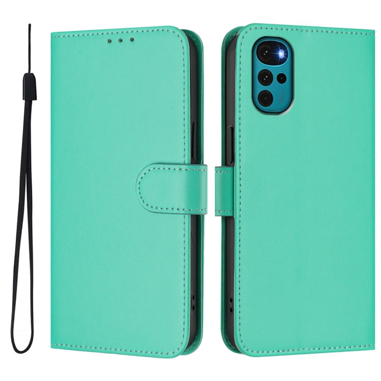 For Motorola Moto G22 4G / E32s Skin Feel Solid Color Leather Phone Case with Lanyard