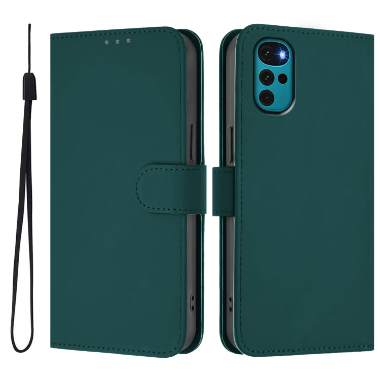 For Motorola Moto G22 4G / E32s Skin Feel Solid Color Leather Phone Case with Lanyard