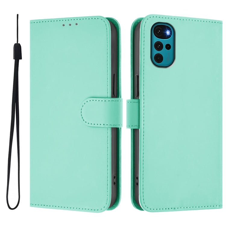 For Motorola Moto G22 4G / E32s Skin Feel Solid Color Leather Phone Case with Lanyard