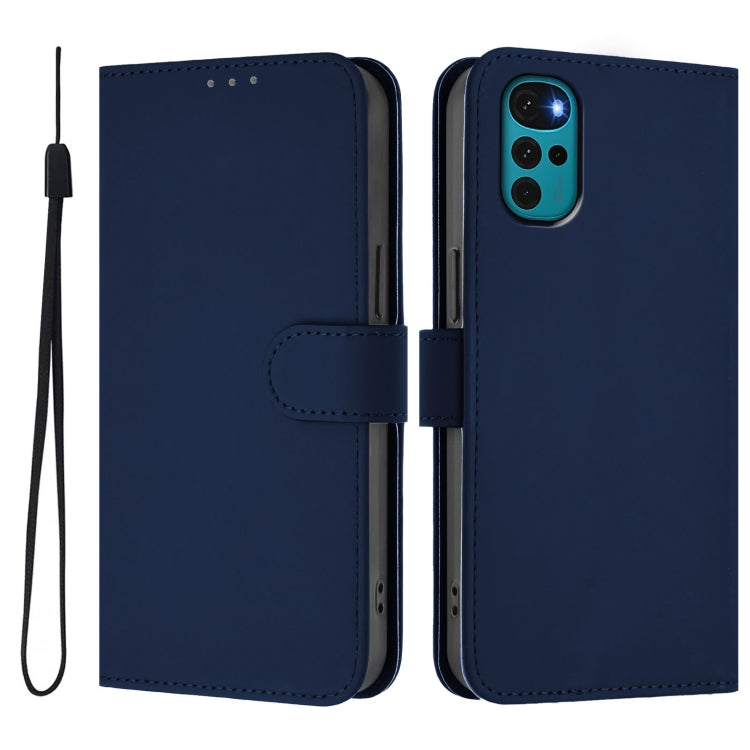 For Motorola Moto G22 4G / E32s Skin Feel Solid Color Leather Phone Case with Lanyard