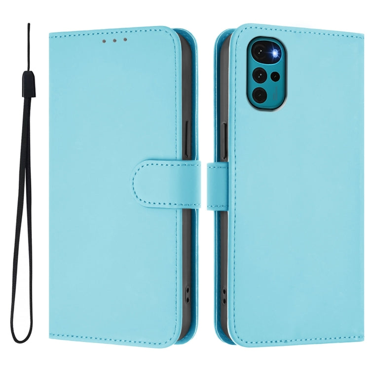 For Motorola Moto G22 4G / E32s Skin Feel Solid Color Leather Phone Case with Lanyard