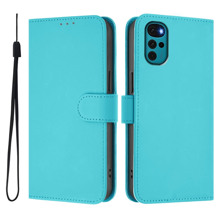 For Motorola Moto G22 4G / E32s Skin Feel Solid Color Leather Phone Case with Lanyard