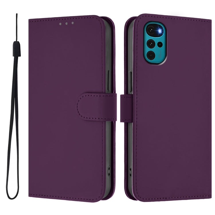 For Motorola Moto G22 4G / E32s Skin Feel Solid Color Leather Phone Case with Lanyard