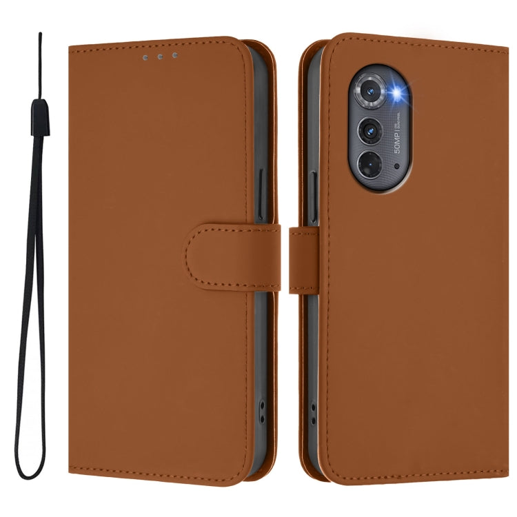 For Motorola Edge 2022 Skin Feel Solid Color Leather Phone Case with Lanyard
