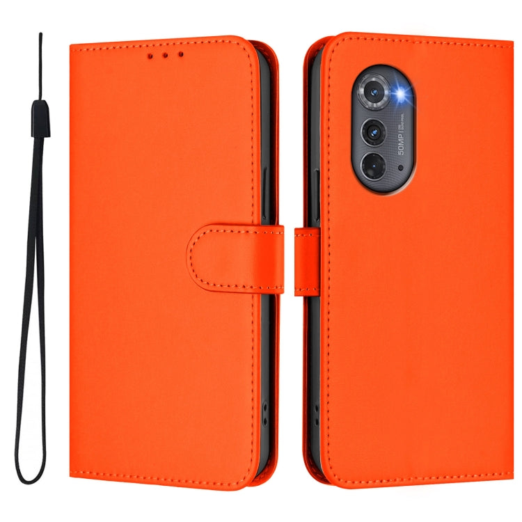 For Motorola Edge 2022 Skin Feel Solid Color Leather Phone Case with Lanyard