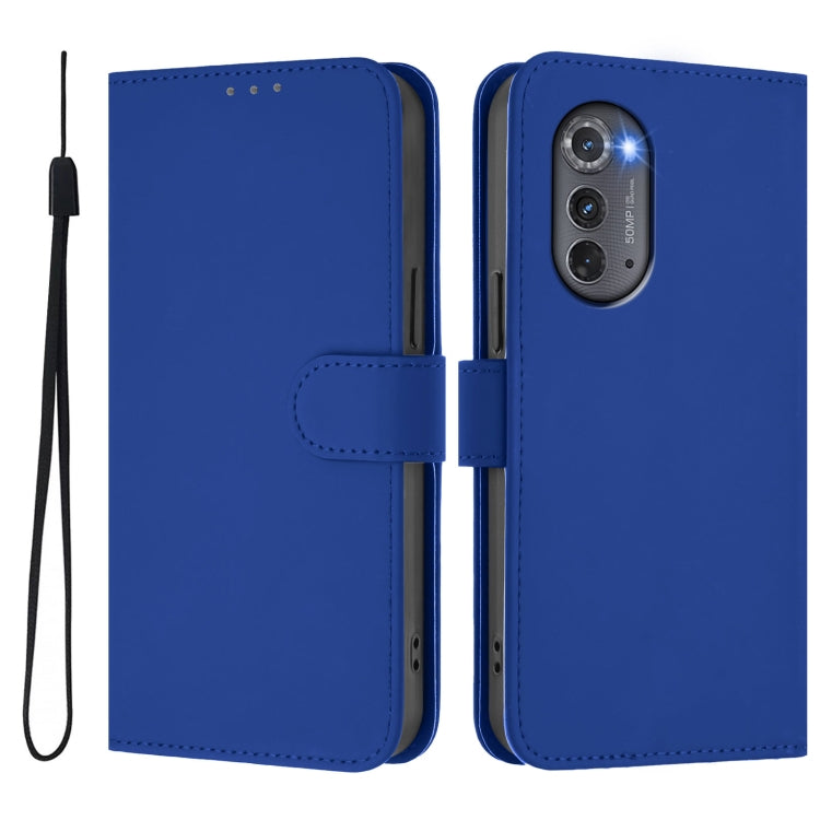 For Motorola Edge 2022 Skin Feel Solid Color Leather Phone Case with Lanyard