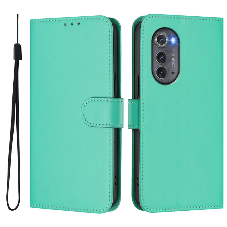 For Motorola Edge 2022 Skin Feel Solid Color Leather Phone Case with Lanyard