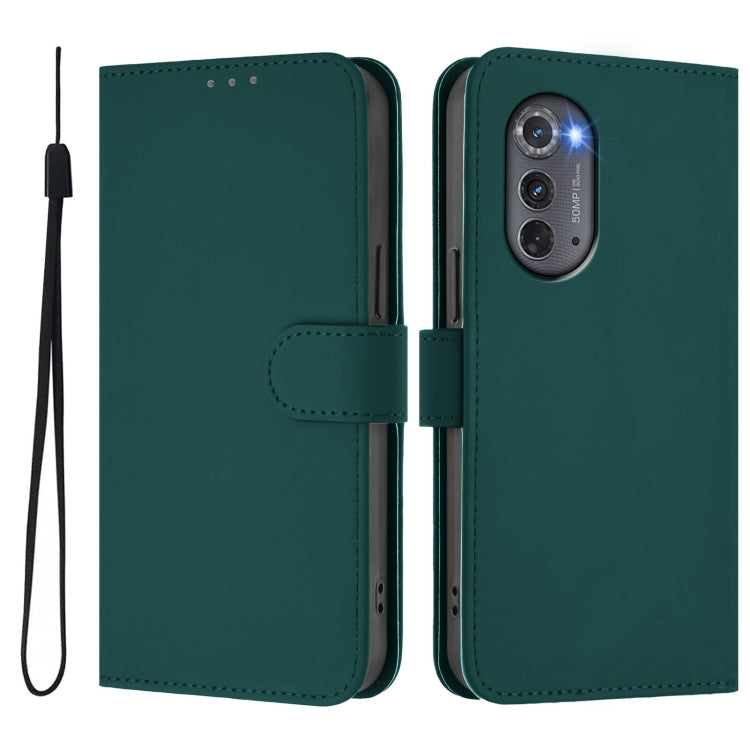 For Motorola Edge 2022 Skin Feel Solid Color Leather Phone Case with Lanyard