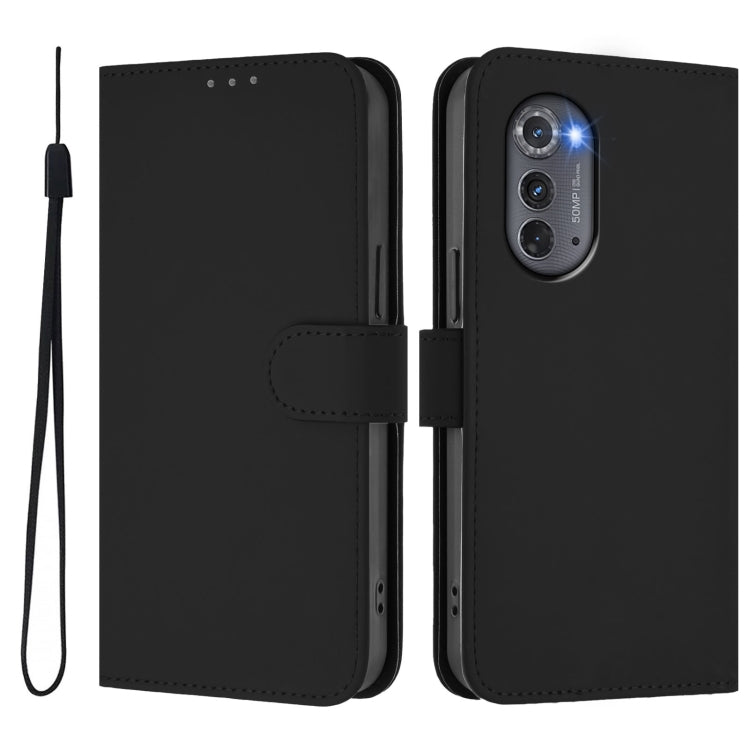 For Motorola Edge 2022 Skin Feel Solid Color Leather Phone Case with Lanyard