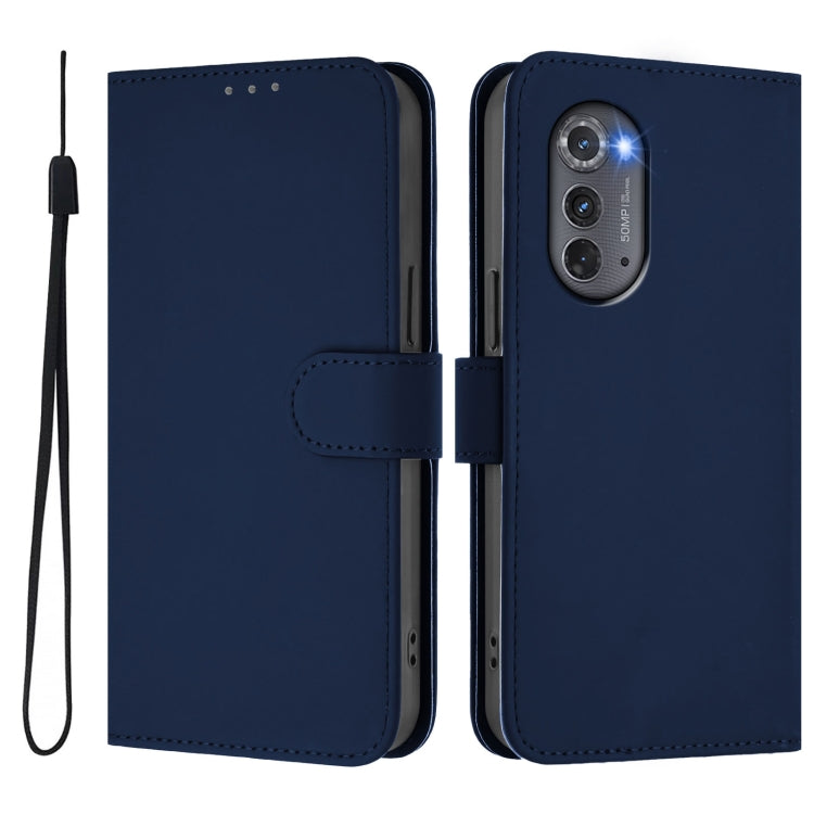 For Motorola Edge 2022 Skin Feel Solid Color Leather Phone Case with Lanyard