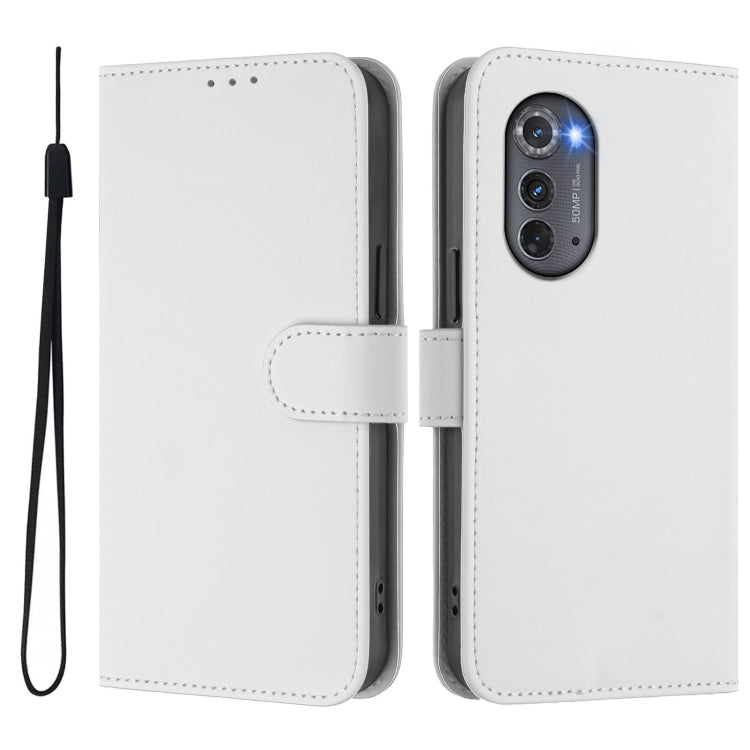 For Motorola Edge 2022 Skin Feel Solid Color Leather Phone Case with Lanyard