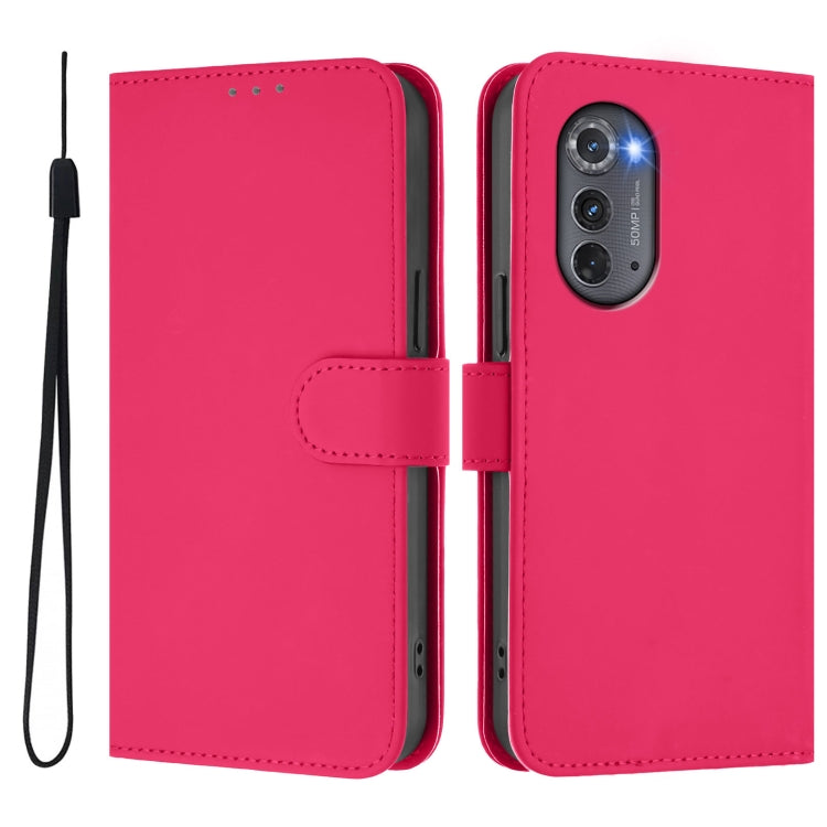 For Motorola Edge 2022 Skin Feel Solid Color Leather Phone Case with Lanyard