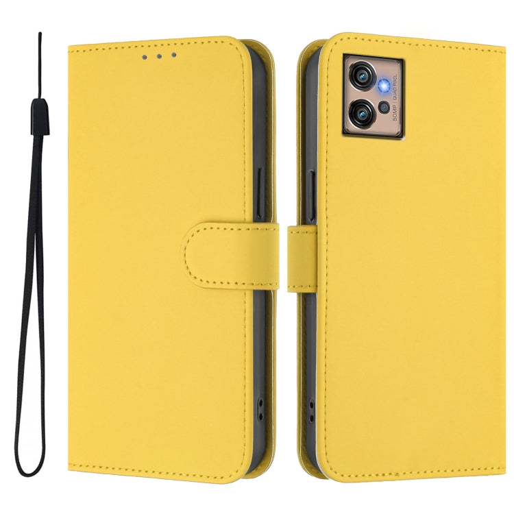 For Motorola Moto G32 Skin Feel Solid Color Leather Phone Case with Lanyard