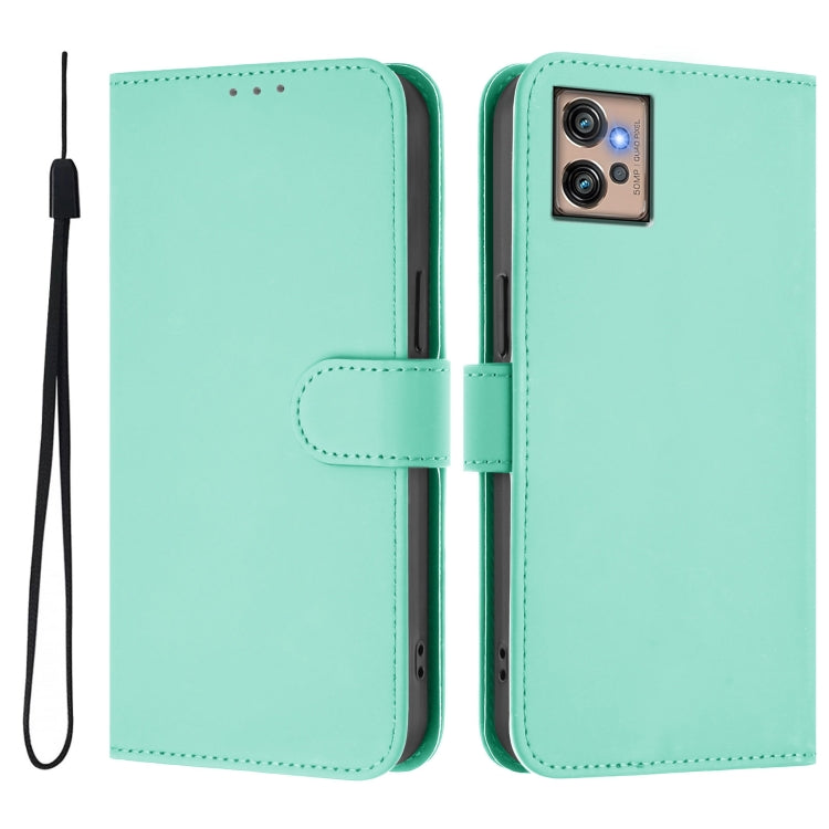 For Motorola Moto G32 Skin Feel Solid Color Leather Phone Case with Lanyard