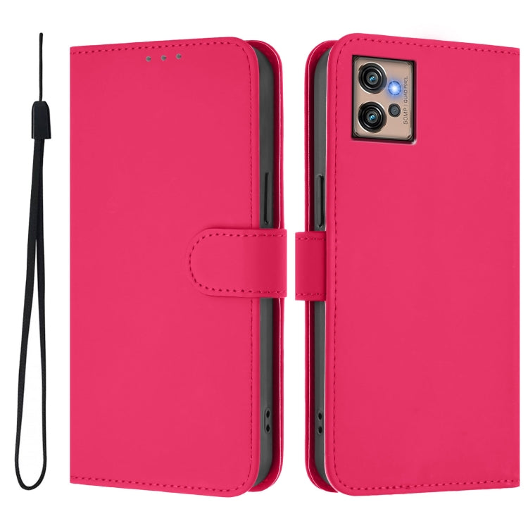 For Motorola Moto G32 Skin Feel Solid Color Leather Phone Case with Lanyard