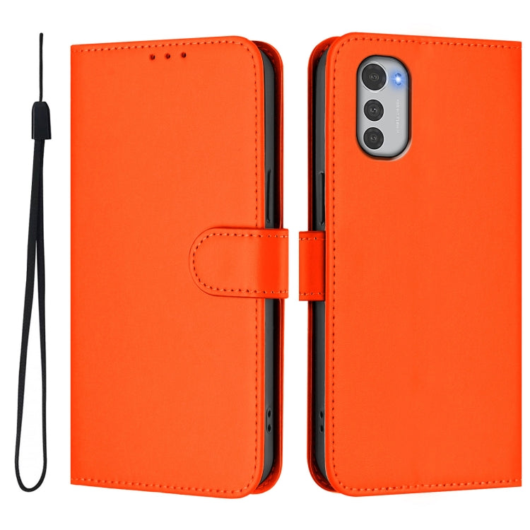 For Motorola Moto E32 4G Global Skin Feel Solid Color Leather Phone Case with Lanyard