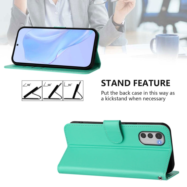For Motorola Moto E32 4G Global Skin Feel Solid Color Leather Phone Case with Lanyard