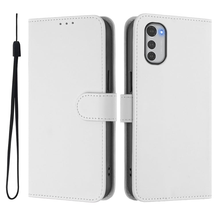 For Motorola Moto E32 4G Global Skin Feel Solid Color Leather Phone Case with Lanyard