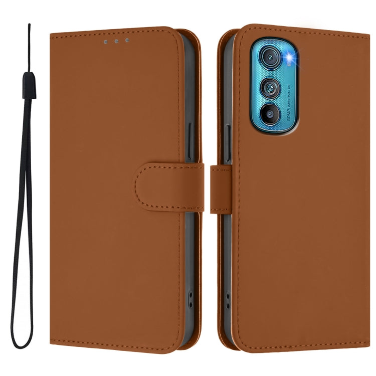 For Motorola Edge 30 Skin Feel Solid Color Leather Phone Case with Lanyard