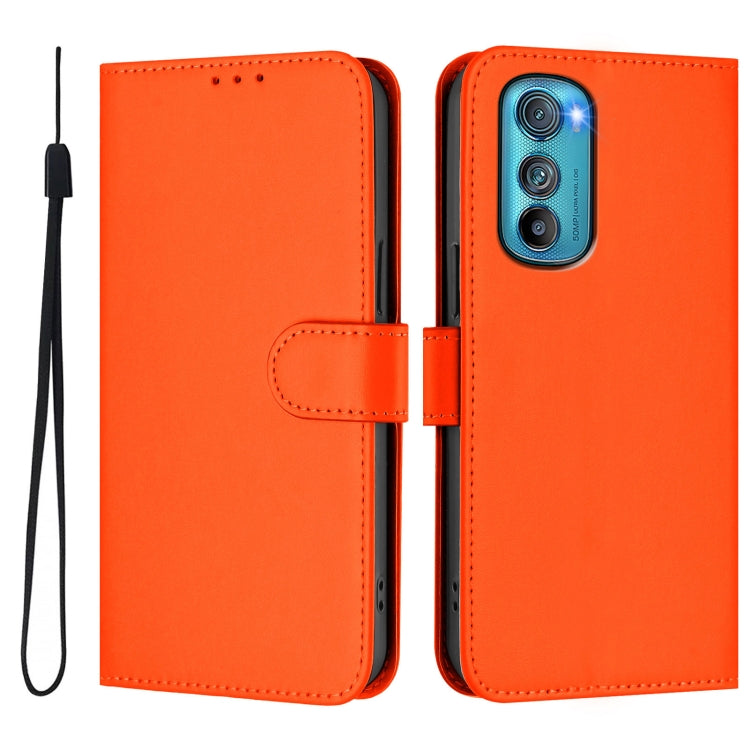 For Motorola Edge 30 Skin Feel Solid Color Leather Phone Case with Lanyard