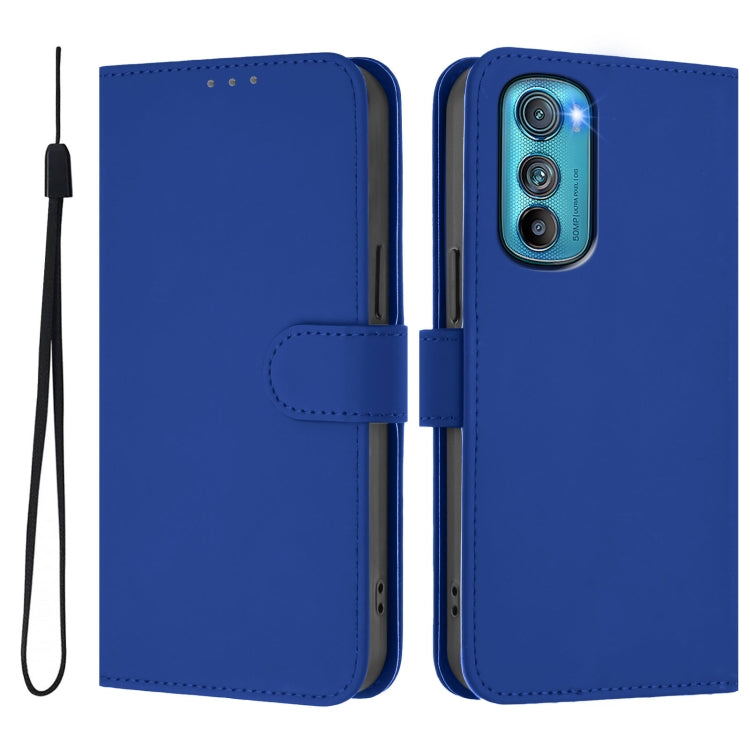 For Motorola Edge 30 Skin Feel Solid Color Leather Phone Case with Lanyard