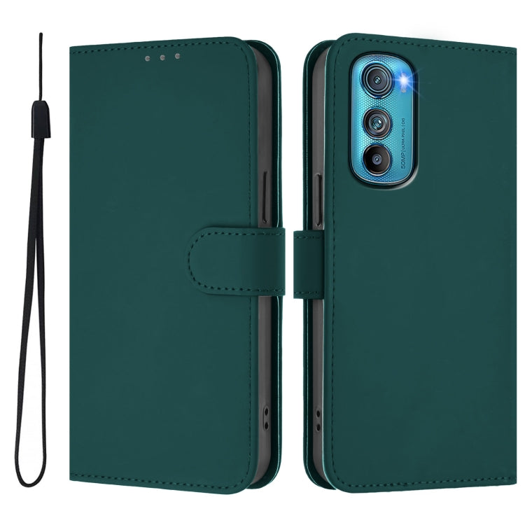 For Motorola Edge 30 Skin Feel Solid Color Leather Phone Case with Lanyard