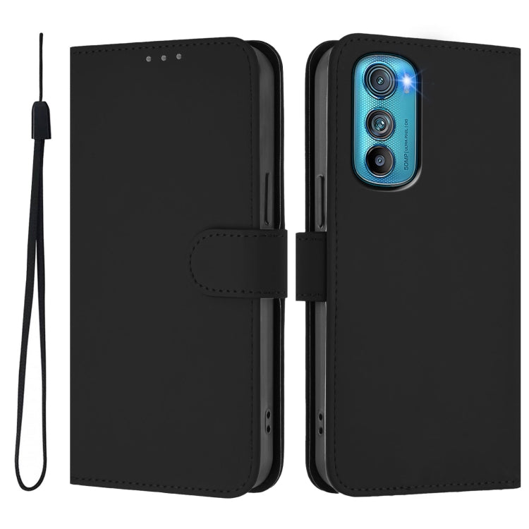 For Motorola Edge 30 Skin Feel Solid Color Leather Phone Case with Lanyard
