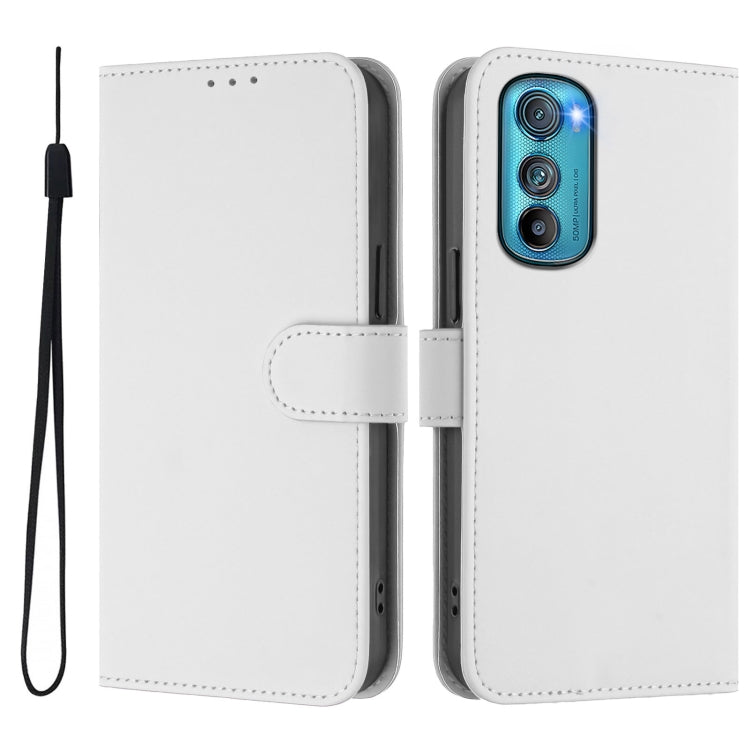 For Motorola Edge 30 Skin Feel Solid Color Leather Phone Case with Lanyard
