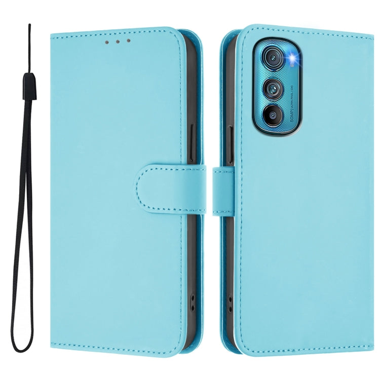 For Motorola Edge 30 Skin Feel Solid Color Leather Phone Case with Lanyard