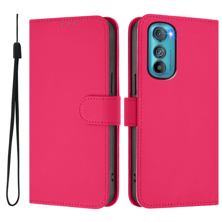 For Motorola Edge 30 Skin Feel Solid Color Leather Phone Case with Lanyard