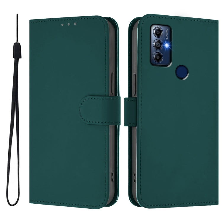 For Motorola Moto G Play 2022 Skin Feel Solid Color Leather Phone Case with Lanyard
