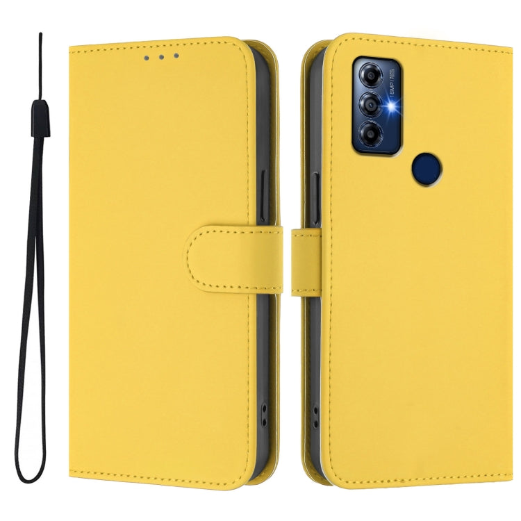 For Motorola Moto G Play 2022 Skin Feel Solid Color Leather Phone Case with Lanyard