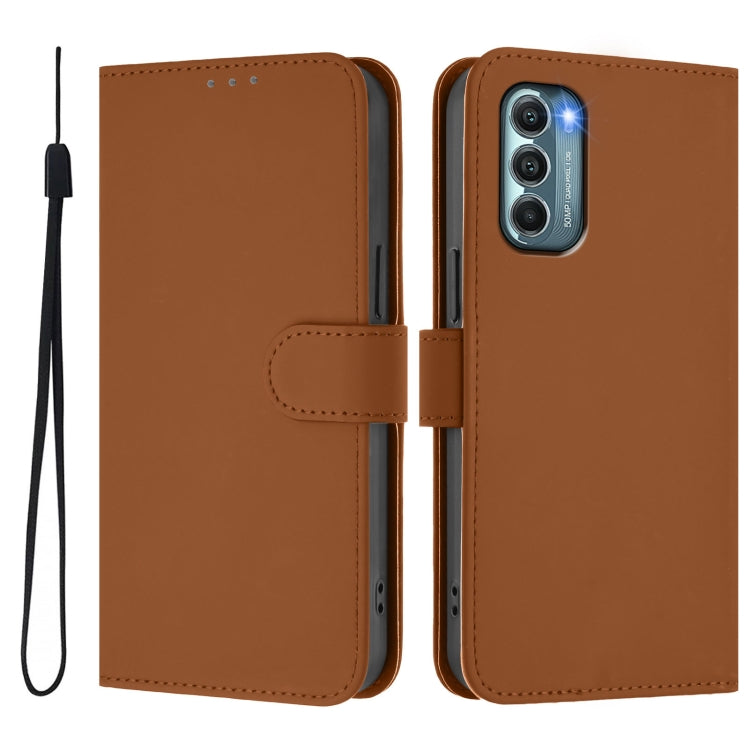 For Motorola Moto G Stylus 5G 2022 Skin Feel Solid Color Leather Phone Case with Lanyard