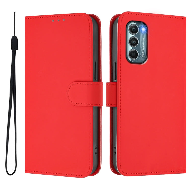 For Motorola Moto G Stylus 5G 2022 Skin Feel Solid Color Leather Phone Case with Lanyard