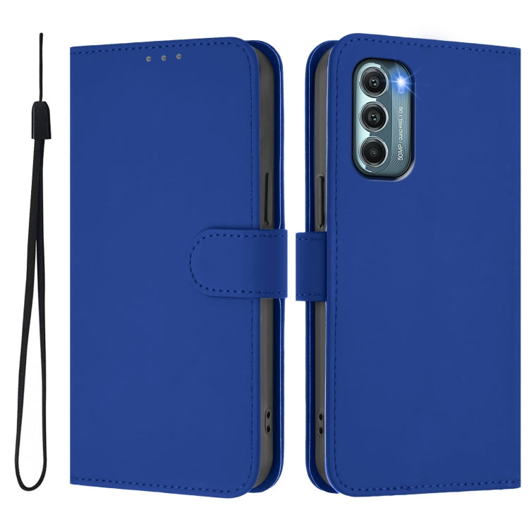 For Motorola Moto G Stylus 5G 2022 Skin Feel Solid Color Leather Phone Case with Lanyard