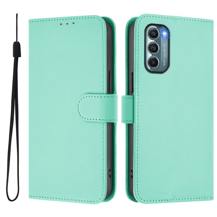 For Motorola Moto G Stylus 5G 2022 Skin Feel Solid Color Leather Phone Case with Lanyard