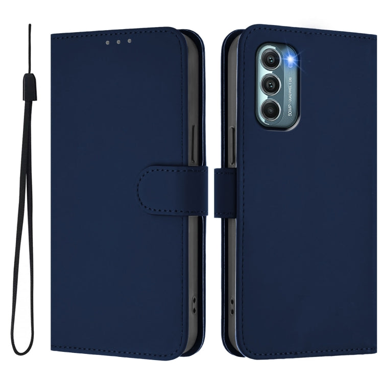 For Motorola Moto G Stylus 5G 2022 Skin Feel Solid Color Leather Phone Case with Lanyard