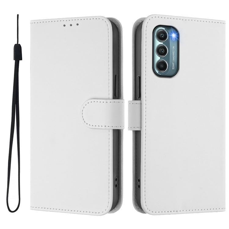 For Motorola Moto G Stylus 5G 2022 Skin Feel Solid Color Leather Phone Case with Lanyard