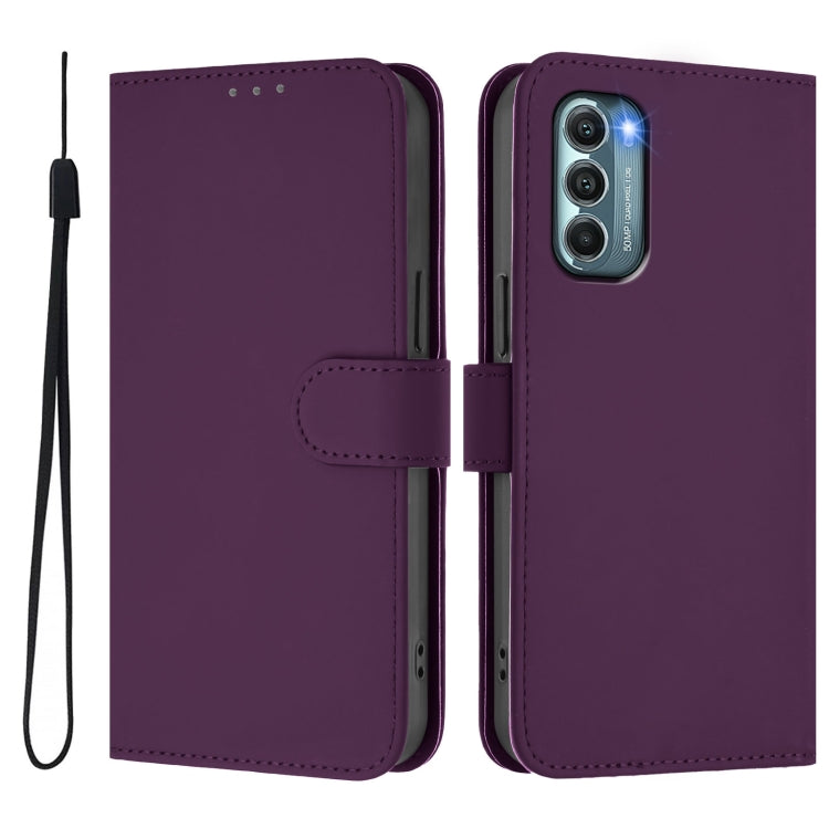 For Motorola Moto G Stylus 5G 2022 Skin Feel Solid Color Leather Phone Case with Lanyard