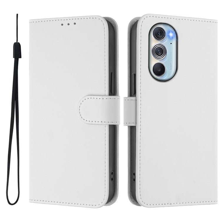 For Motorola Edge X30 5G / 30 Pro Skin Feel Solid Color Leather Phone Case with Lanyard