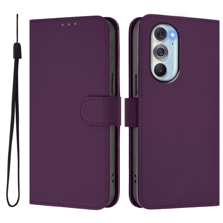 For Motorola Edge X30 5G / 30 Pro Skin Feel Solid Color Leather Phone Case with Lanyard