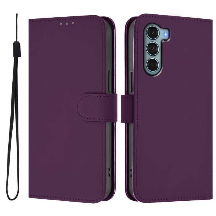 For Motorola Edge S30 / Moto G200 5G Skin Feel Solid Color Leather Phone Case with Lanyard