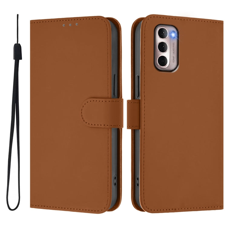 For Motorola Moto G Stylus 4G 2022 Skin Feel Solid Color Leather Phone Case with Lanyard