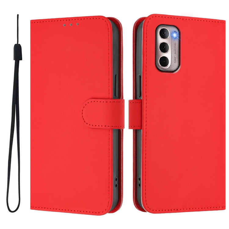 For Motorola Moto G Stylus 4G 2022 Skin Feel Solid Color Leather Phone Case with Lanyard