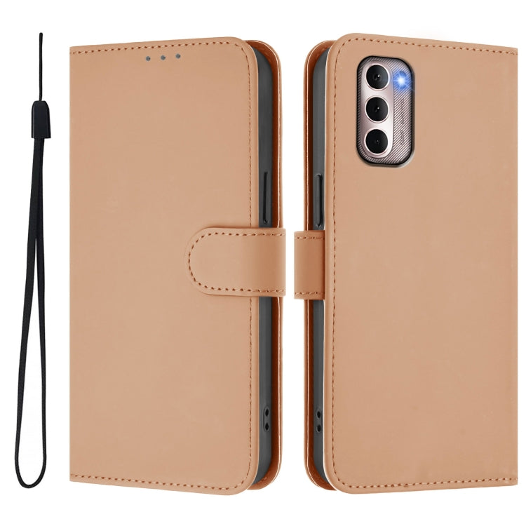 For Motorola Moto G Stylus 4G 2022 Skin Feel Solid Color Leather Phone Case with Lanyard