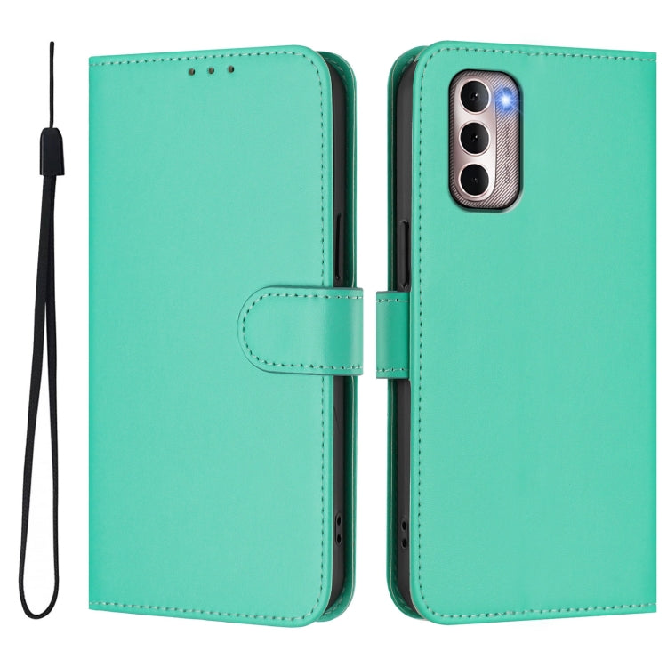 For Motorola Moto G Stylus 4G 2022 Skin Feel Solid Color Leather Phone Case with Lanyard