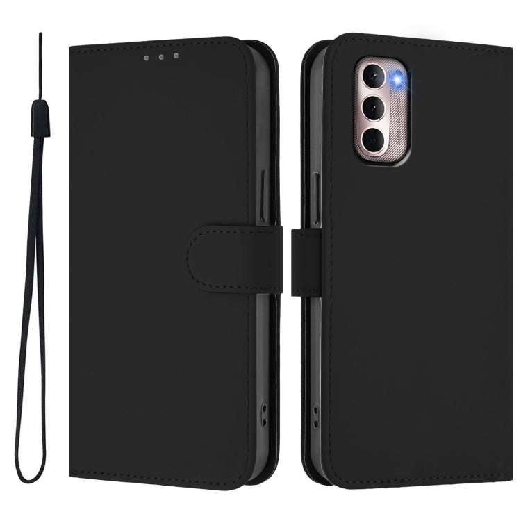 For Motorola Moto G Stylus 4G 2022 Skin Feel Solid Color Leather Phone Case with Lanyard