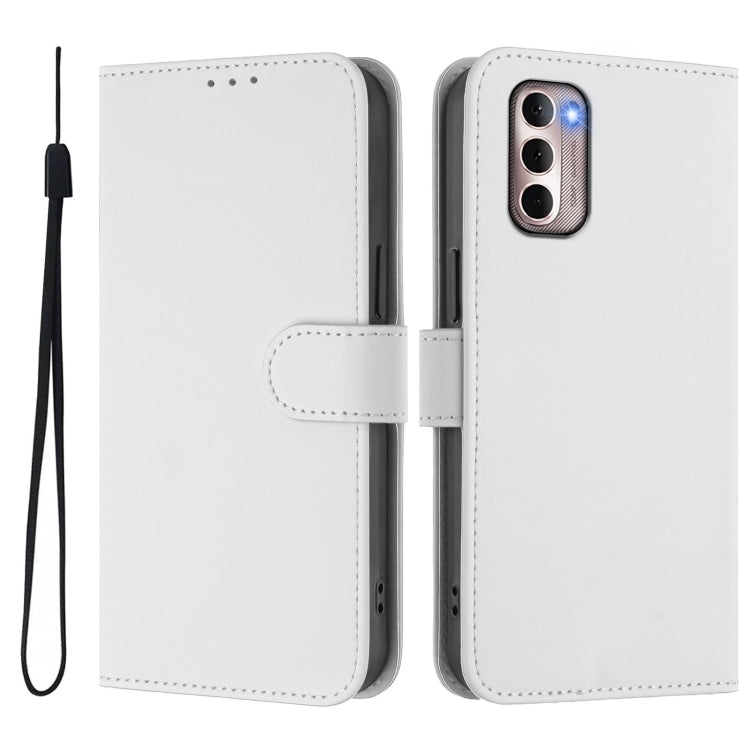 For Motorola Moto G Stylus 4G 2022 Skin Feel Solid Color Leather Phone Case with Lanyard