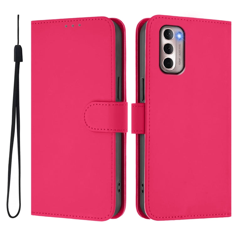 For Motorola Moto G Stylus 4G 2022 Skin Feel Solid Color Leather Phone Case with Lanyard