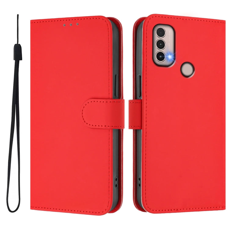 For Motorola Moto E20 / E30 / E40 Skin Feel Solid Color Leather Phone Case with Lanyard